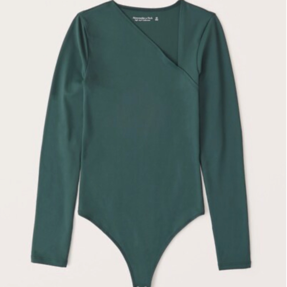 Abercrombie & Fitch Long-Sleeve Asymmetrical Seamless Bodysuit Dark Green